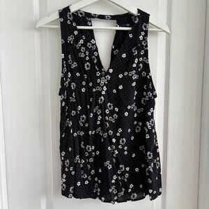 Gap Black & White Polka Dot Floral Sleeveless Blouse - Medium